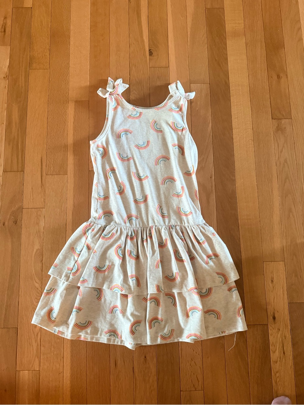 lola Cream Rainbow Tie-Shoulder Tiered Dress